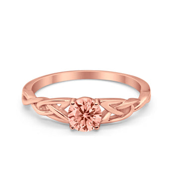 Solitaire Trinity Engagement Ring Rose Tone, Simulated Morganite CZ 925 Sterling Silver